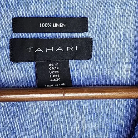 Tahari Blue Linen 3/4 Sleeve Top Women's Size 1X - Picture 4 of 5